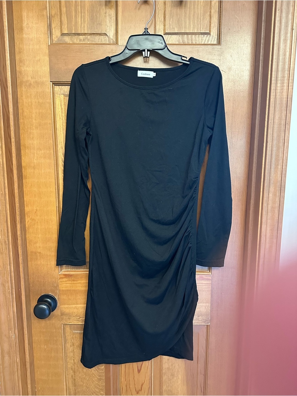 Coolmee Maternity Black Long-Sleeve Ruched Side Dress Size S
